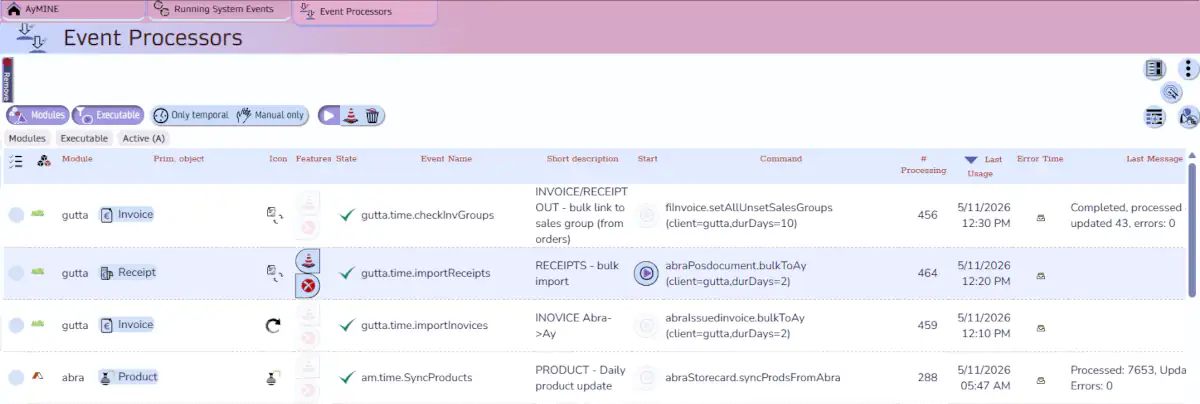 SOA - Event Handlers, system control and process management, Screenshot